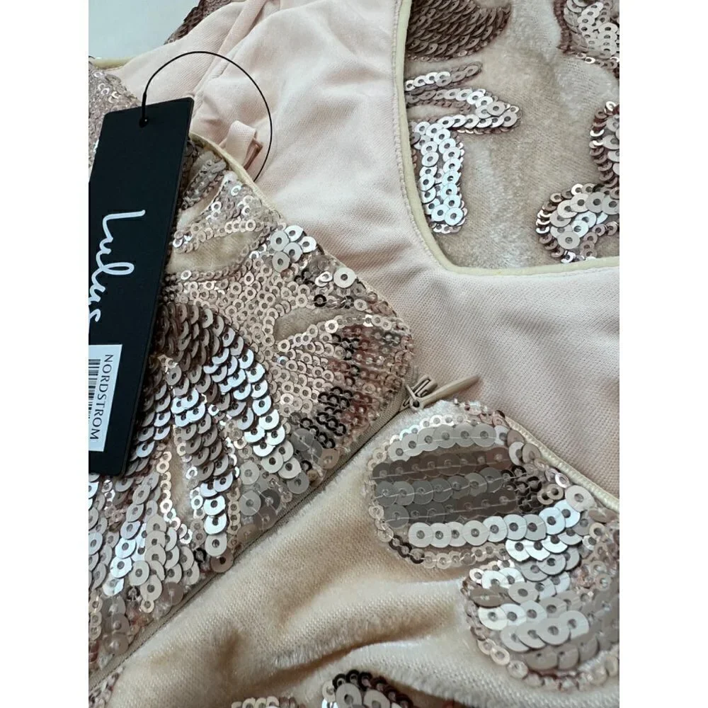 New Lulus Size S Love to You Blush Sequin Velvet Maxi Gown Velour Mermaid Dress - Picture 9 of 14